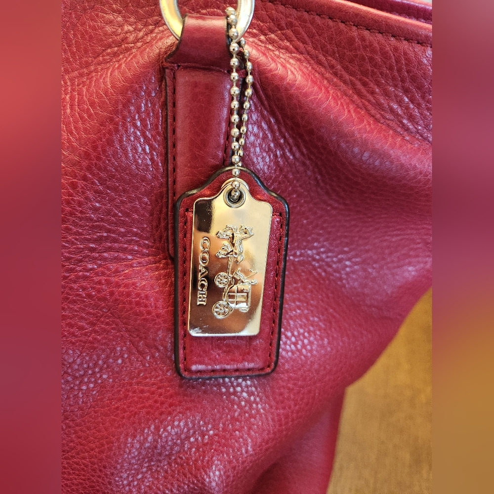 Coach Pebbled Leather Tote in Berry Pink/Dark Red with Gold Hardware - Picture 12 of 12